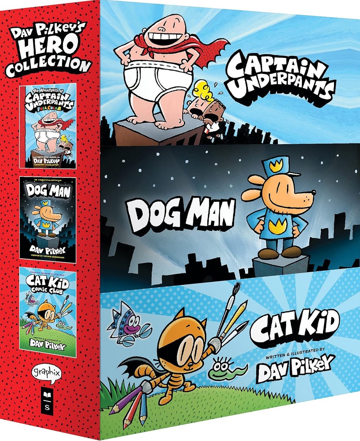 Dav Pilkey's Hero Collection: 3-Book Boxed Set (Captain Underpants, Vol. 1, Dog Man, Vol. 1, Cat Kid Comic Club, Vol. 1)