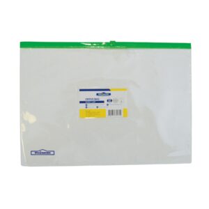 Office 1 Папка със зелен цип и джоб за визитка, А4, прозрачна