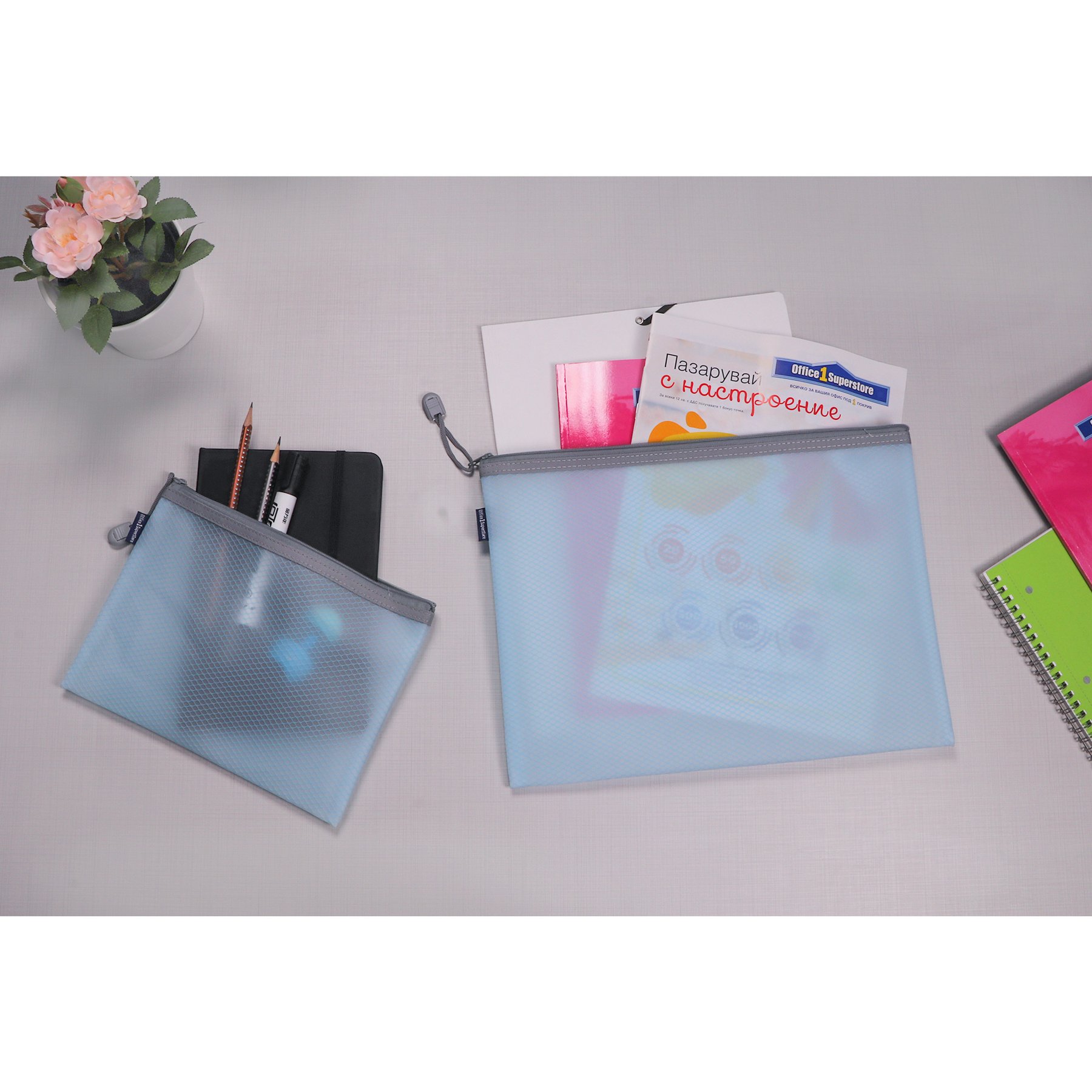 Office 1 Папка Bloom, A5, с цип, небесносиня - Image 3