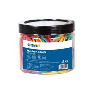 Office 1 Ластици, 90% каучук, диаметър 50 mm, цветни, 50 g в буркан