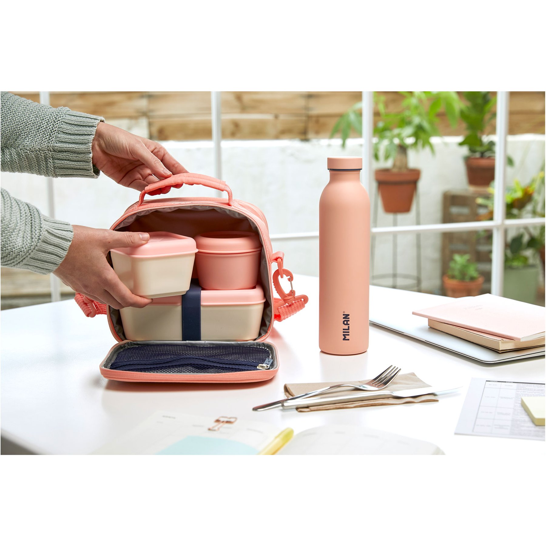 Milan Чанта за храна 1918, с 3 кутии, розова - Image 3