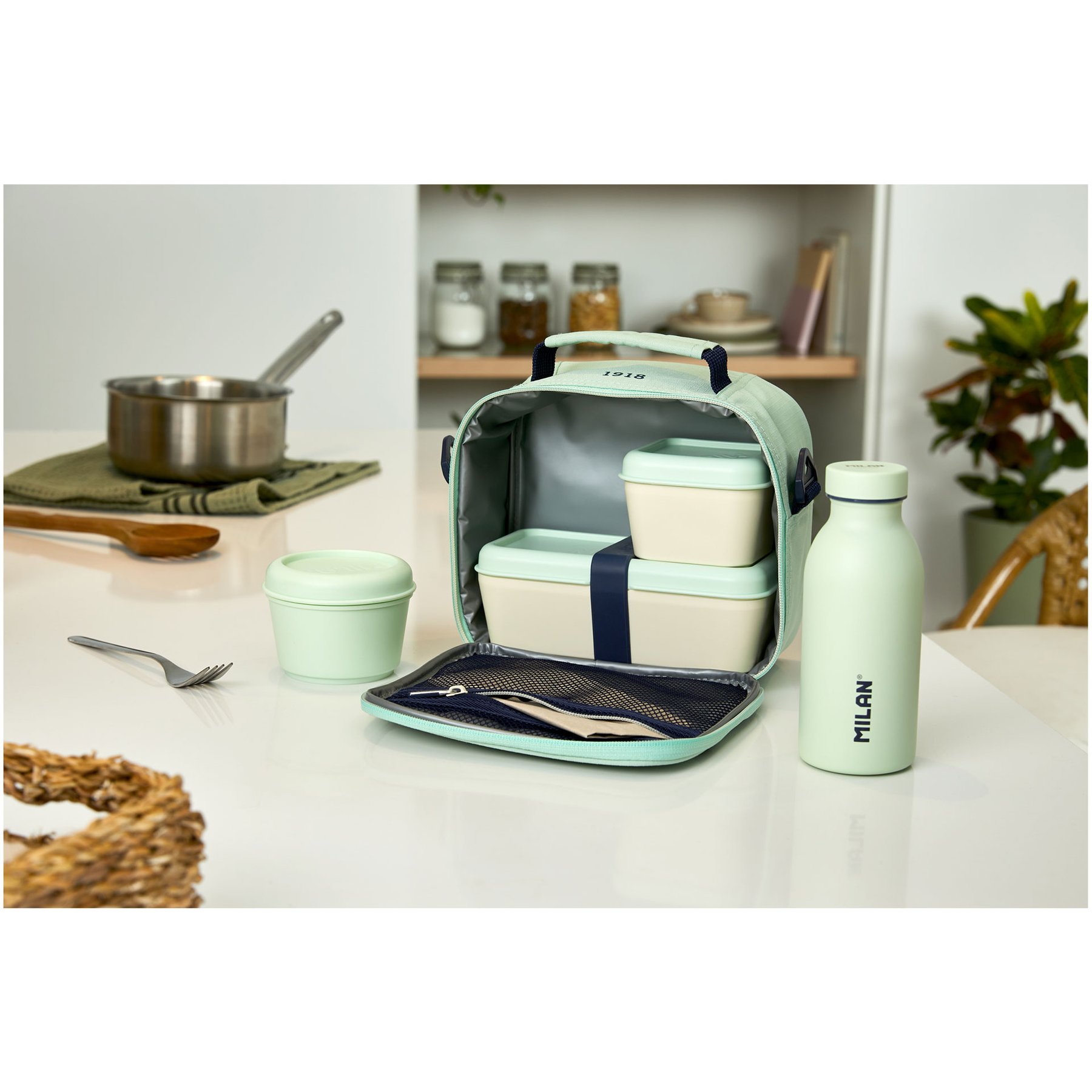 Milan Чанта за храна 1918, с 3 кутии, зелена - Image 2