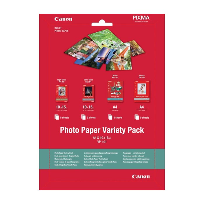 Canon Фото хартия VP-101, Variety Pack, A4 и 10 х 15 cm, 20 листа