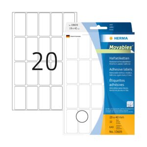 Herma Самозалепващи етикети, за цени, 19 х 40 mm, бели, 640 броя, в кутия