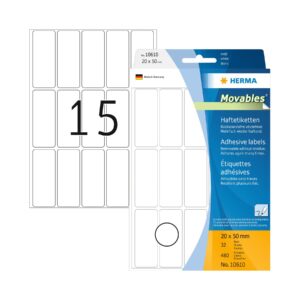 Herma Самозалепващи етикети, за цени, 20 х 50 mm, бели, 480 броя, в кутия