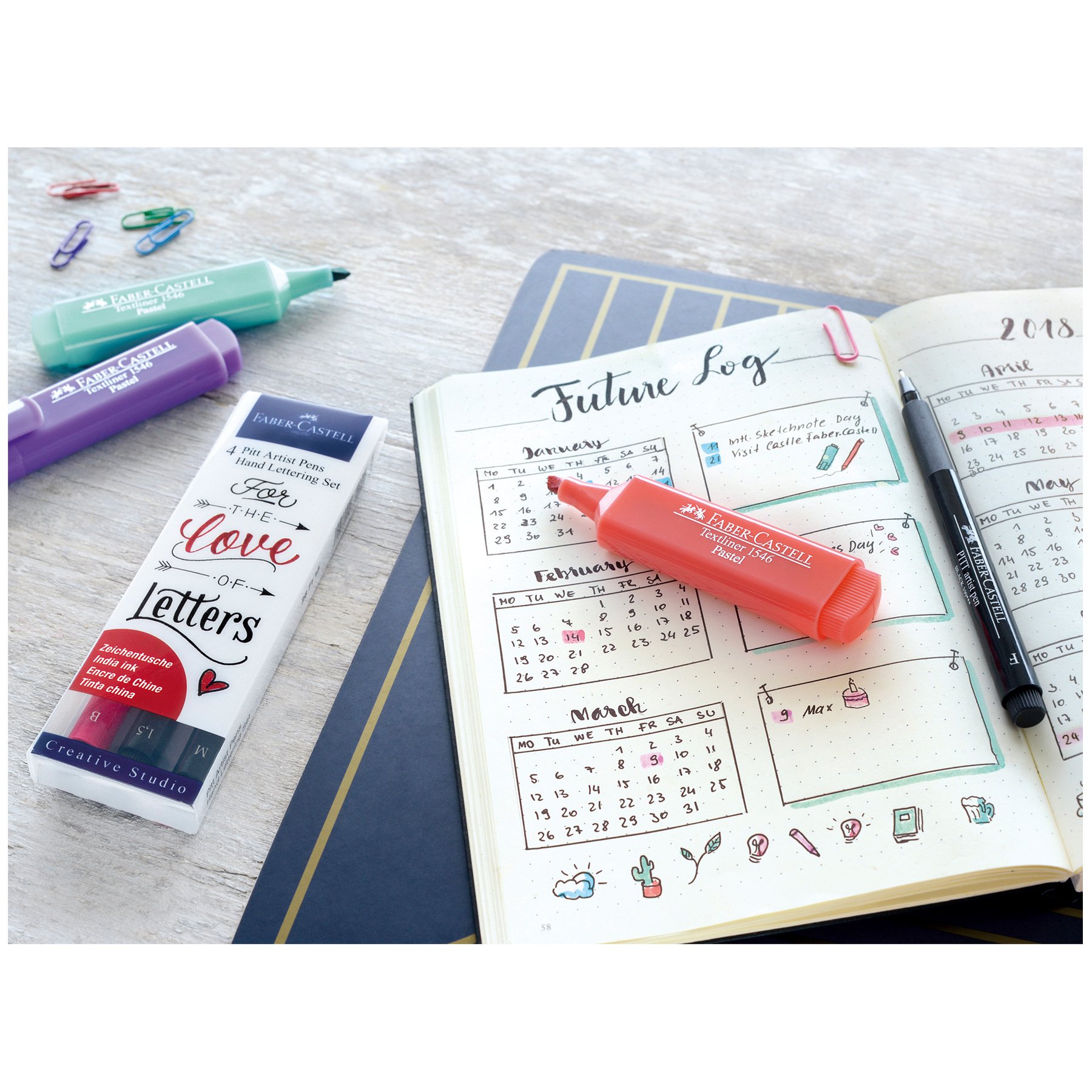 Faber-Castell Маркер Pitt Artist, комплект за калиграфия, 6 цвята, зелени - Image 2