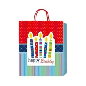 Подаръчна торбичка Happy Birthday, свещички, 3D, 26 х 32 х 10 cm
