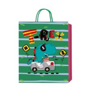Подаръчна торбичка Динозавър, 3D, детска, 26 х 32 х 10 cm, зелена