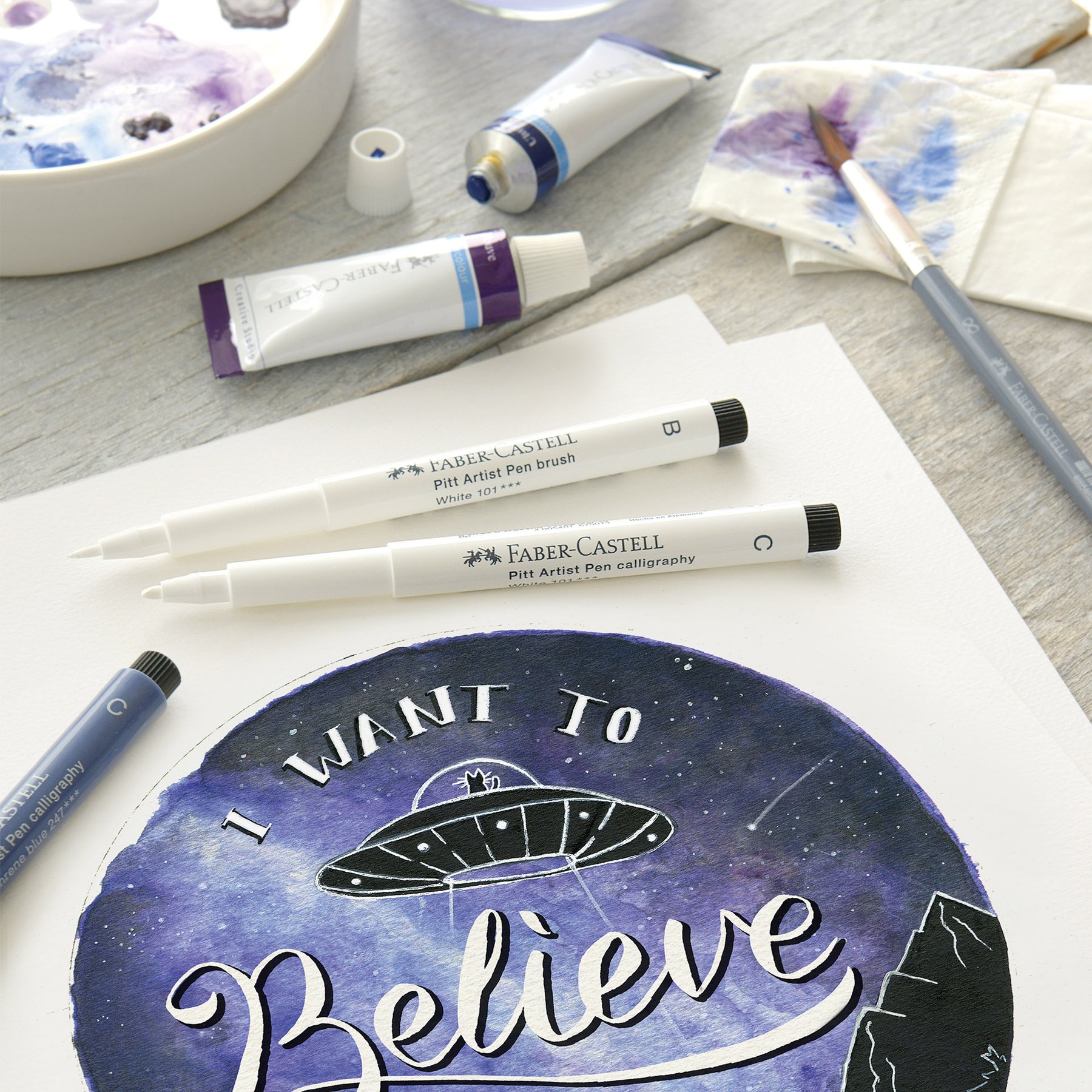 Faber-Castell Маркер-четка Pitt Artist, B, бял - Image 5