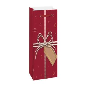 Торбичка за вино, панделка, 12 х 35 х 9 cm, червена