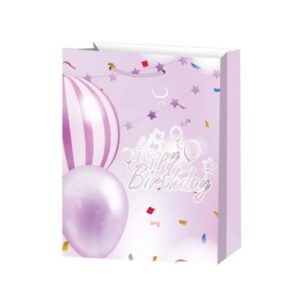 Подаръчна торбичка Happy Birthday, 26 х 32 х 10 cm, лилава