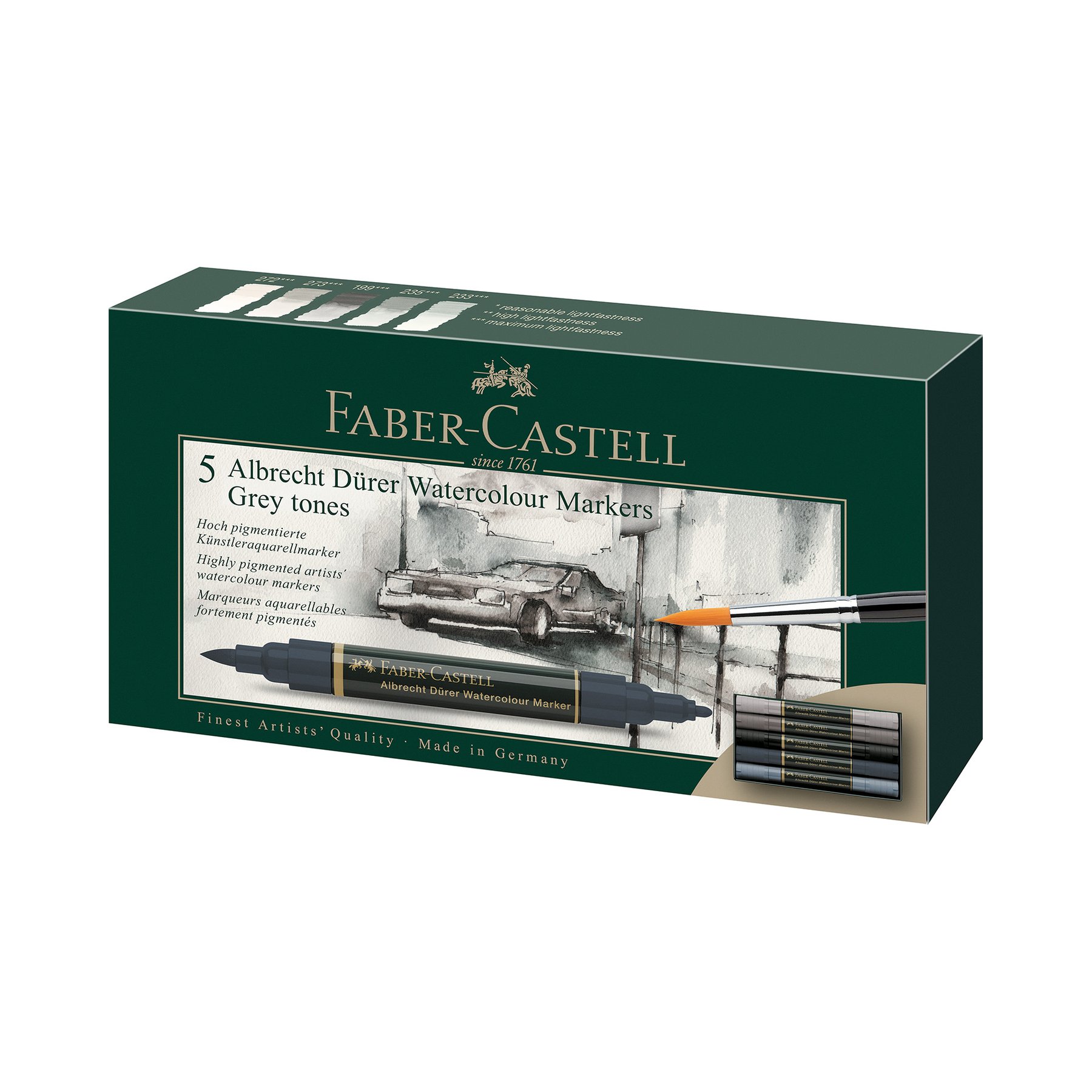 Faber-Castell Акварелен маркер Albrecht Dürer, 5 цвята, сиви - Image 2