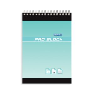 Gipta Тефтер Pro-Block, А7, бяла хартия, широки редове, картонена корица, със спирала, 40 листа