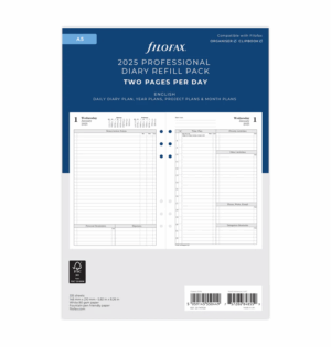 Filofax Пълнител за органайзер Classic, Time Managment, А5, за 2025 година, 1 ден на 2 страници