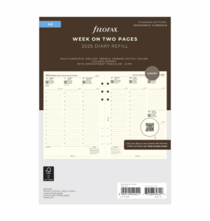 Filofax Пълнител за органайзер, A5, за 2025 година, 1 седмица на 2 страници, кремав