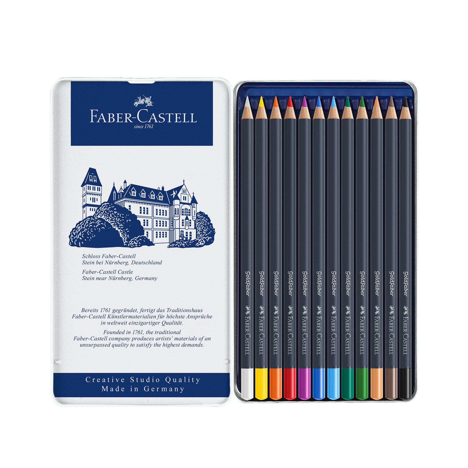 Faber-Castell Цветни моливи Goldfaber, 12 цвята, в метална кутия - Image 2