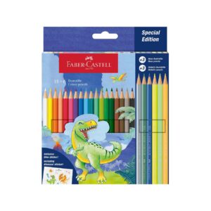 Faber-Castell Моливи Динозавър, 18 стандартни, 3 металикови и 3 неонови цвята