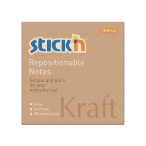 Stick&apos;n Самозалепващи се листчета Kraft, 76 x 76 mm, кафяви, 100 листа