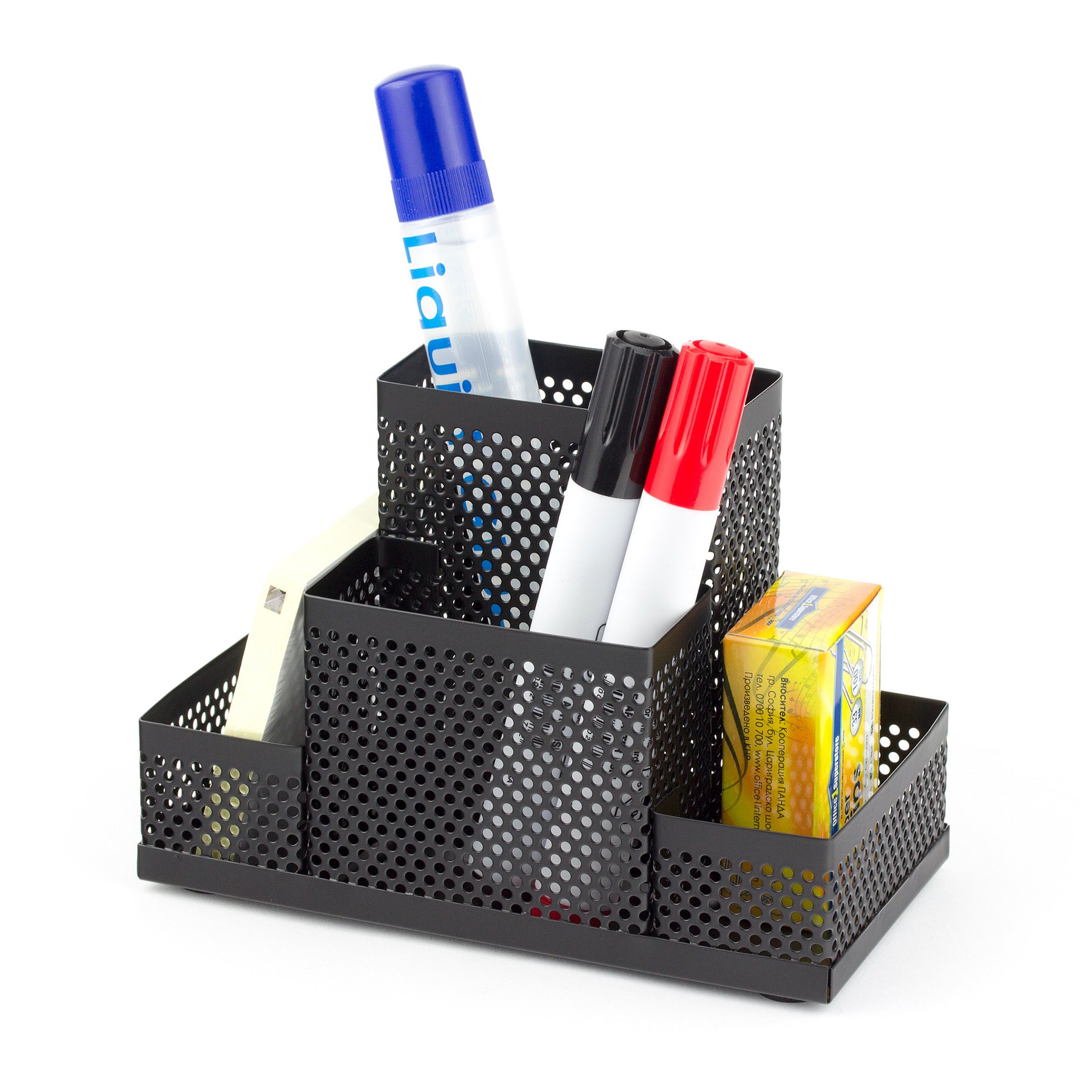 Office 1 Органайзер за бюро, с 4 отделения, мрежест, метален, черен - Image 2