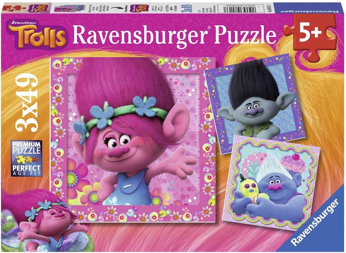 Пъзел Ravensburger от 3 x 49 части - Цветни приятели, Тролчета