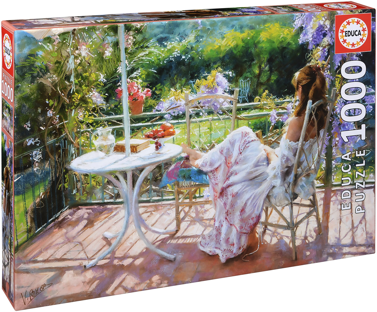 Пъзел Educa от 1000 части - Почивка сред глициниите, Винсенте Ромеро