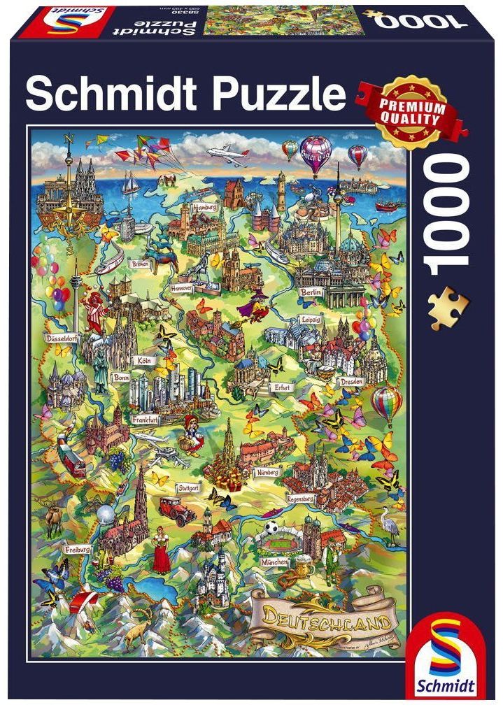Пъзел Schmidt от 1000 части - Илюстрована карта на Германия
