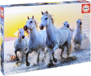 Пъзел Educa от 1000 части - Бели коне по залез