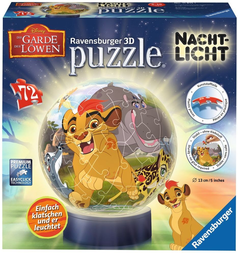 3D Пъзел Ravensburger от 72 части - Пазител на лъвските земи, светещ