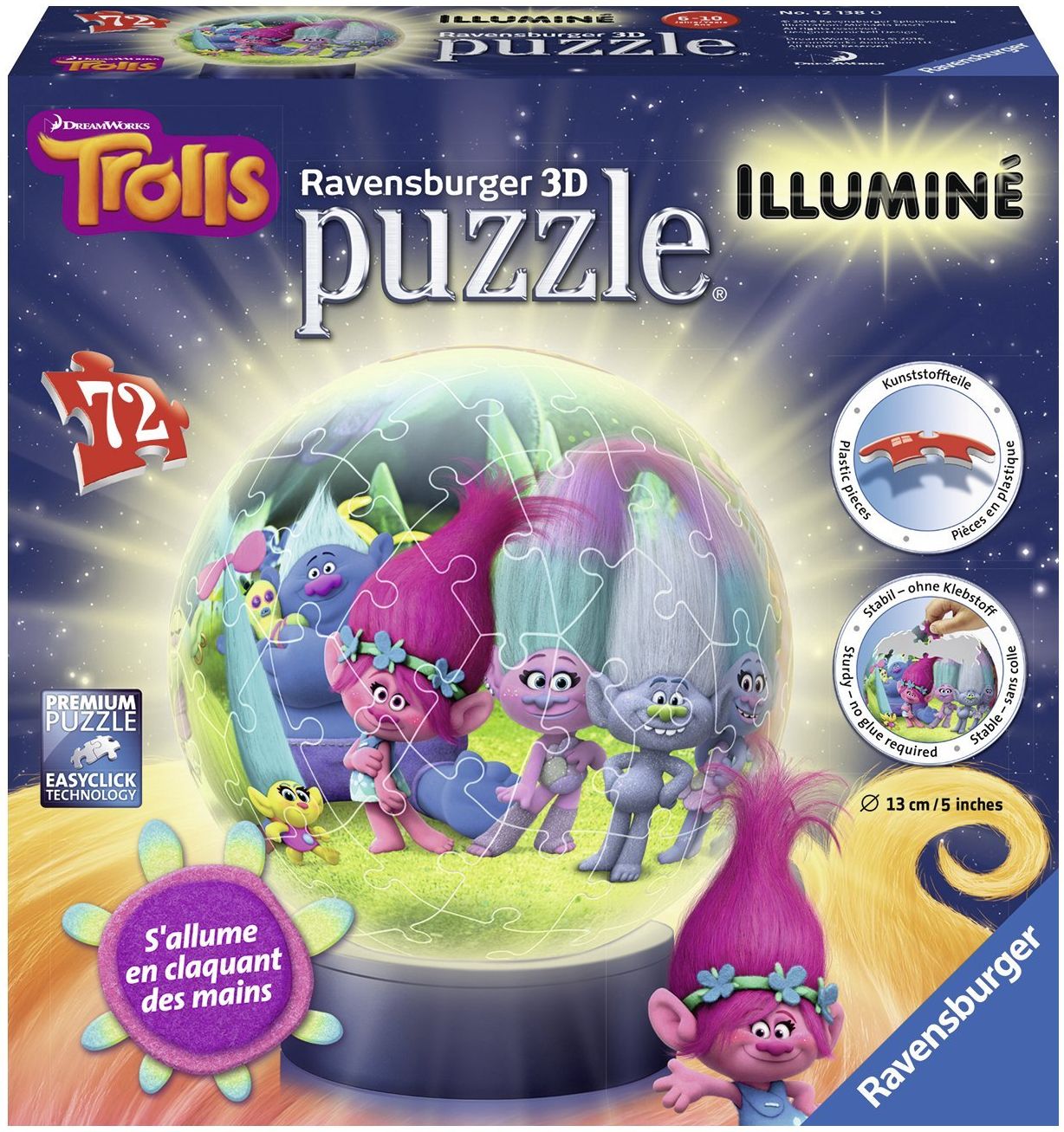 3D Пъзел Ravensburger от 72 части - Тролчета, светещ