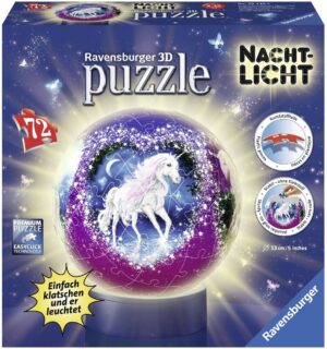 3D Пъзел Ravensburger от 72 части - Вълшебен еднорог, светещ
