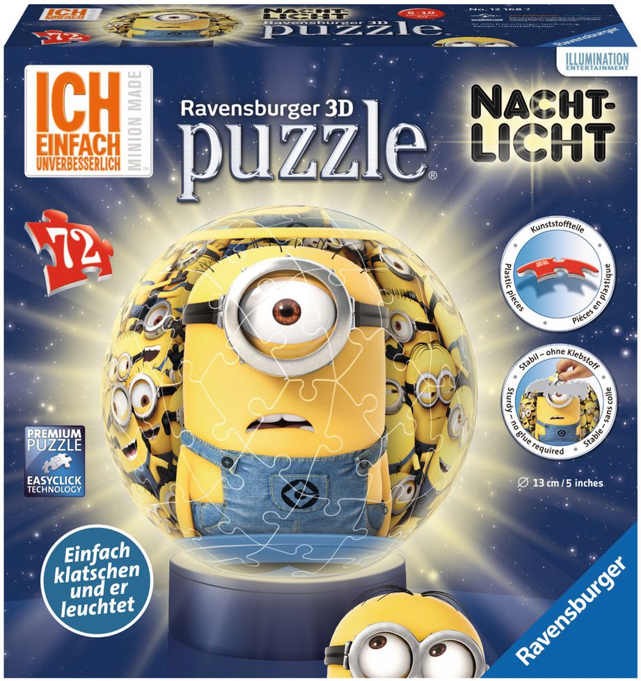 3D Пъзел Ravensburger от 72 части - Миньони, светещ