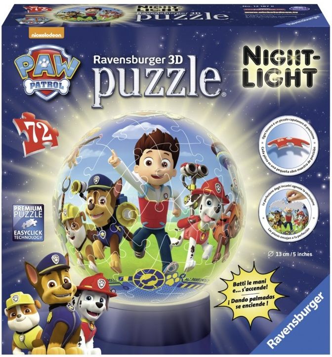 3D Пъзел Ravensburger от 72 части - Пес патрул, светещ