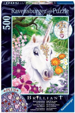 Блестящ пъзел Ravensburger от 500 части - Ослепителен еднорог
