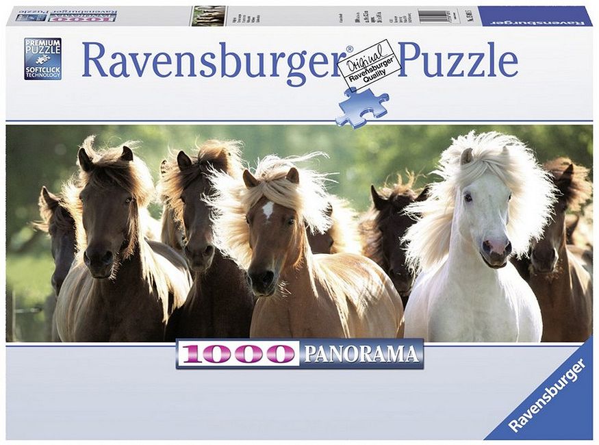 Панорамен пъзел Ravensburger от 1000 части - Диви коне
