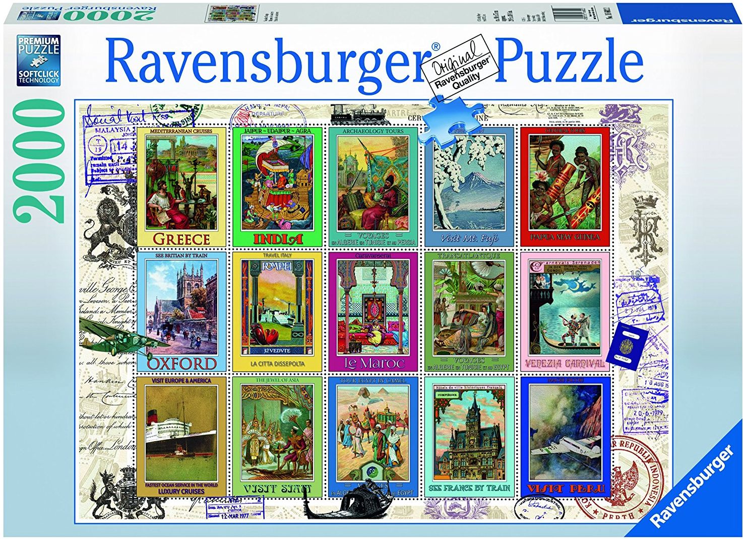 Пъзел Ravensburger от 2000 части - Пощенски марки: Ваканция