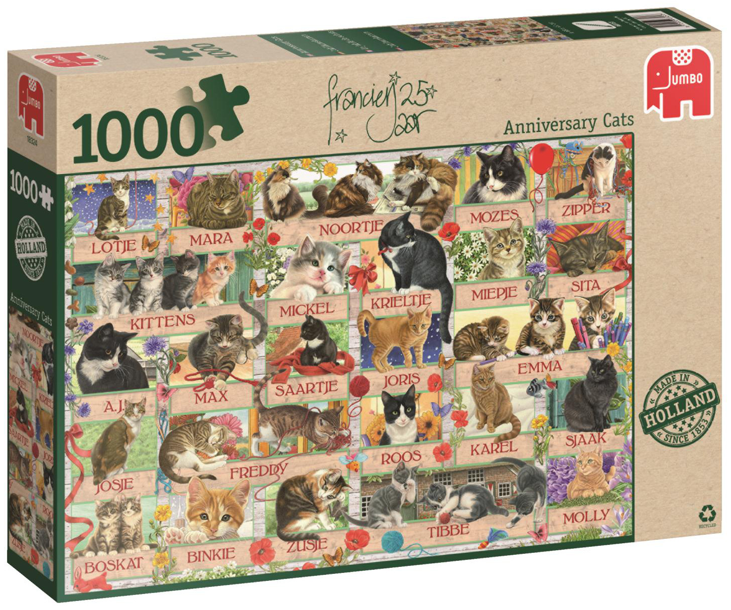 Пъзел Jumbo от 1000 части - Годишнина на котките на Франсин