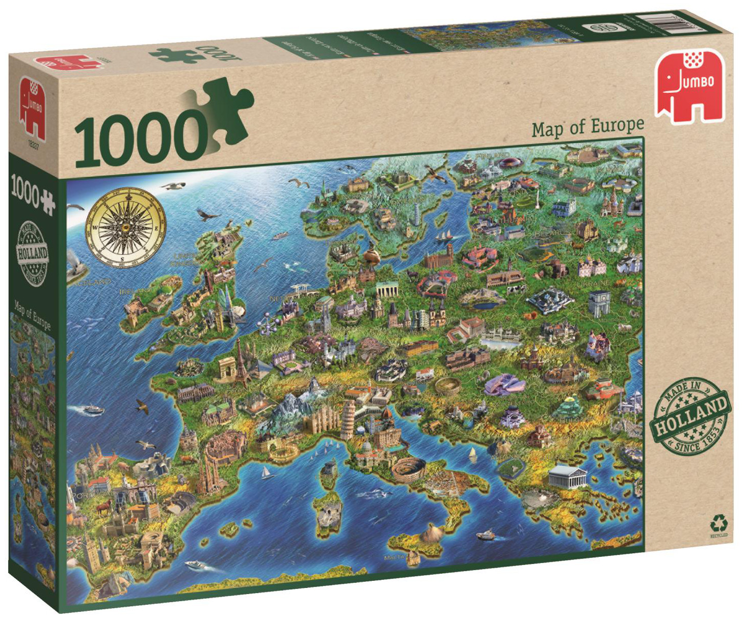 Пъзел Jumbo от 1000 части - Карта на Европа, Ейдриан Честърман