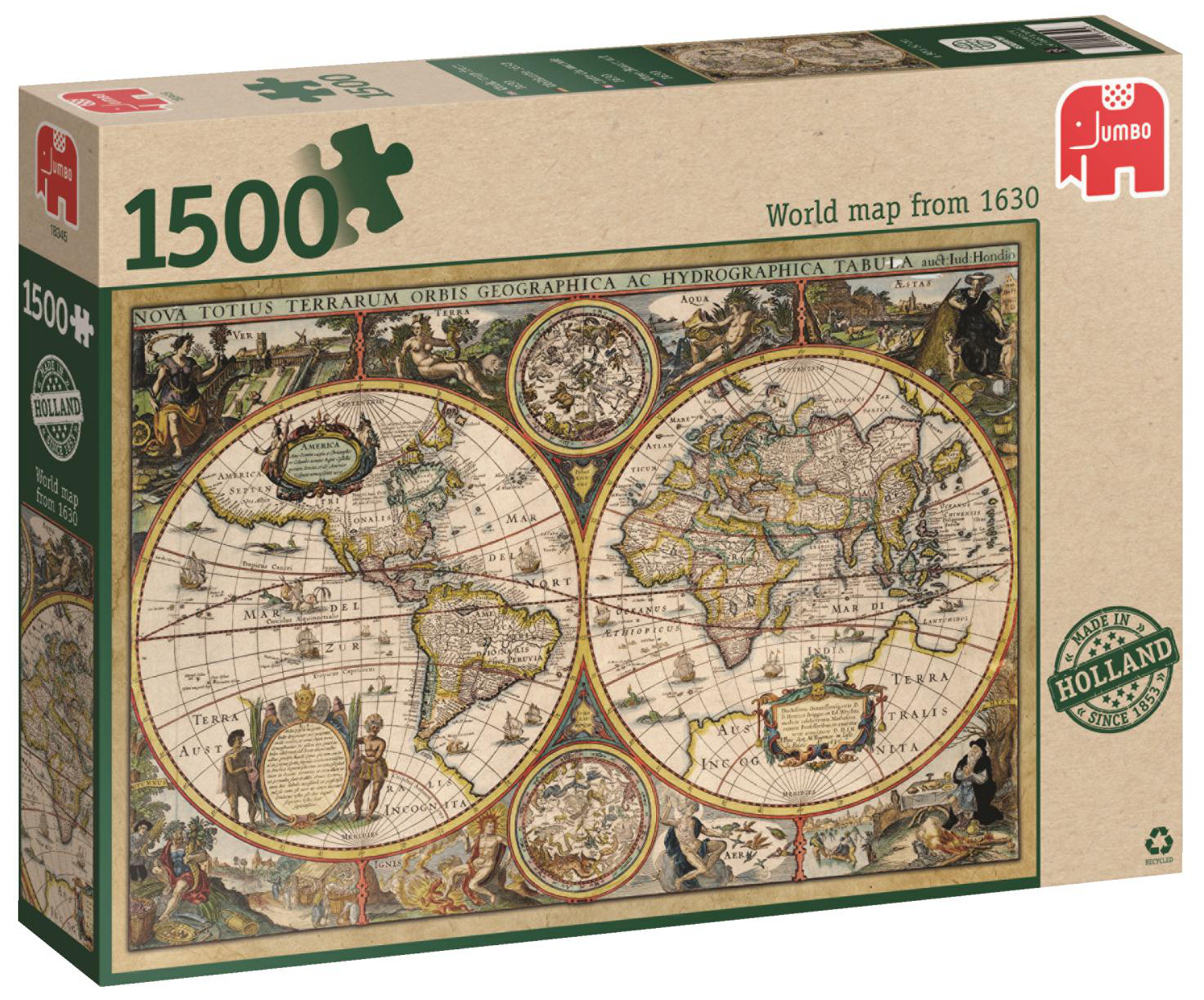 Пъзел Jumbo от 1500 части - Карта на света от 1630 г.