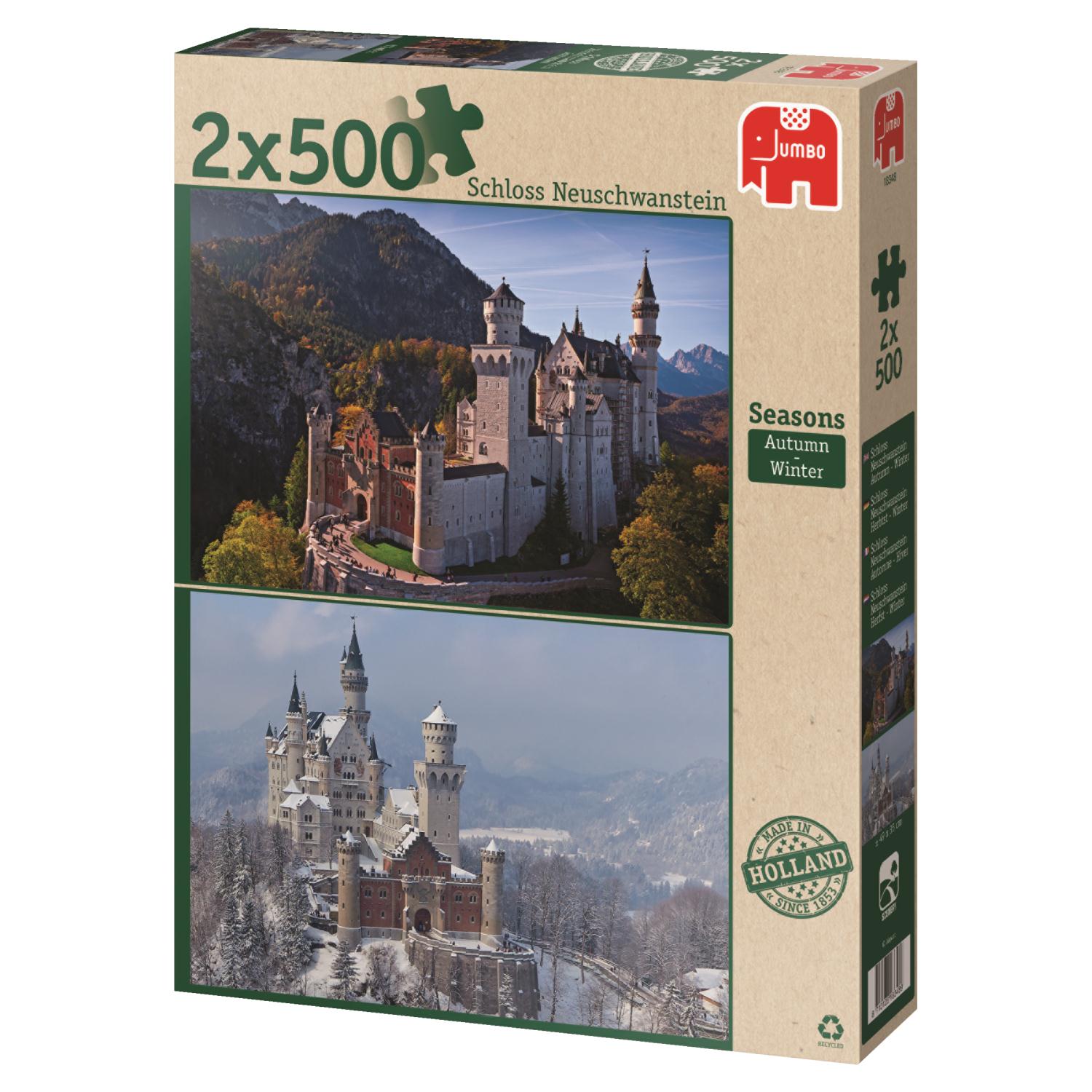 Пъзел Jumbo от 2 x 500 части - Тогава и сега, Сезони, Есен и зима