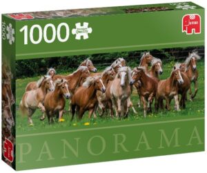 Панорамен пъзел Jumbo от 1000 части - Конете на Хафлингер