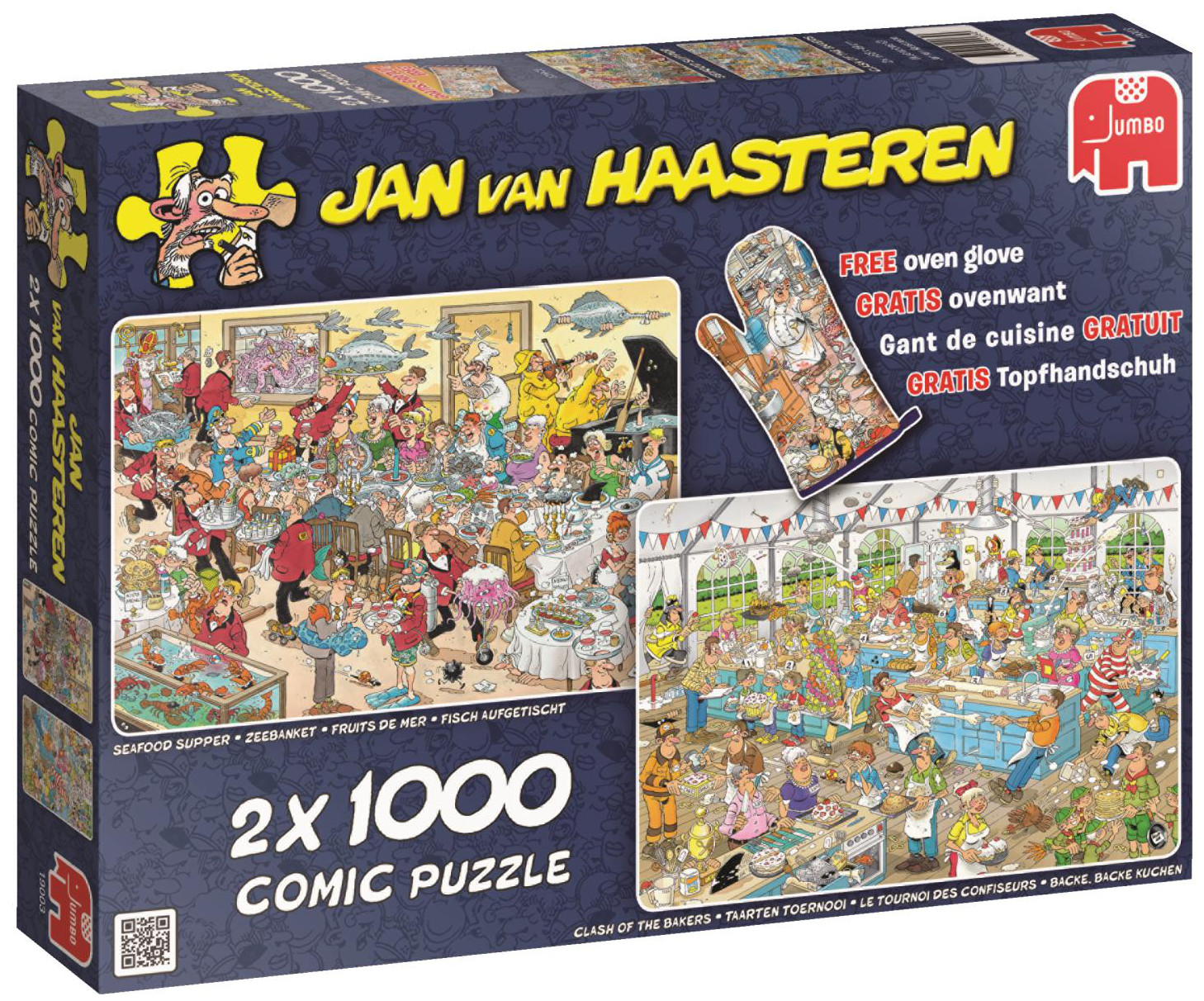 Пъзел Jumbo от 2 x 1000 части - Вечеря с морски дарове и Сблъсъкът на хлебарите, Ян ван Хаастерен