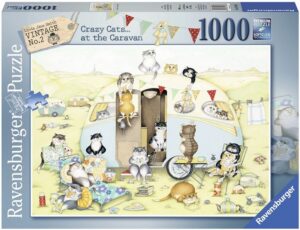 Пъзел Ravensburger от 1000 части - Луди котки в каравана, Линда Джейн Смит