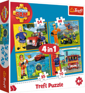 Пъзел Trefl 4 в 1 - Пожарникарят Сам на помощ