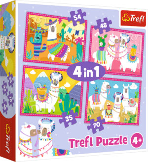 Пъзел Trefl 4 в 1 - Лами на ваканция