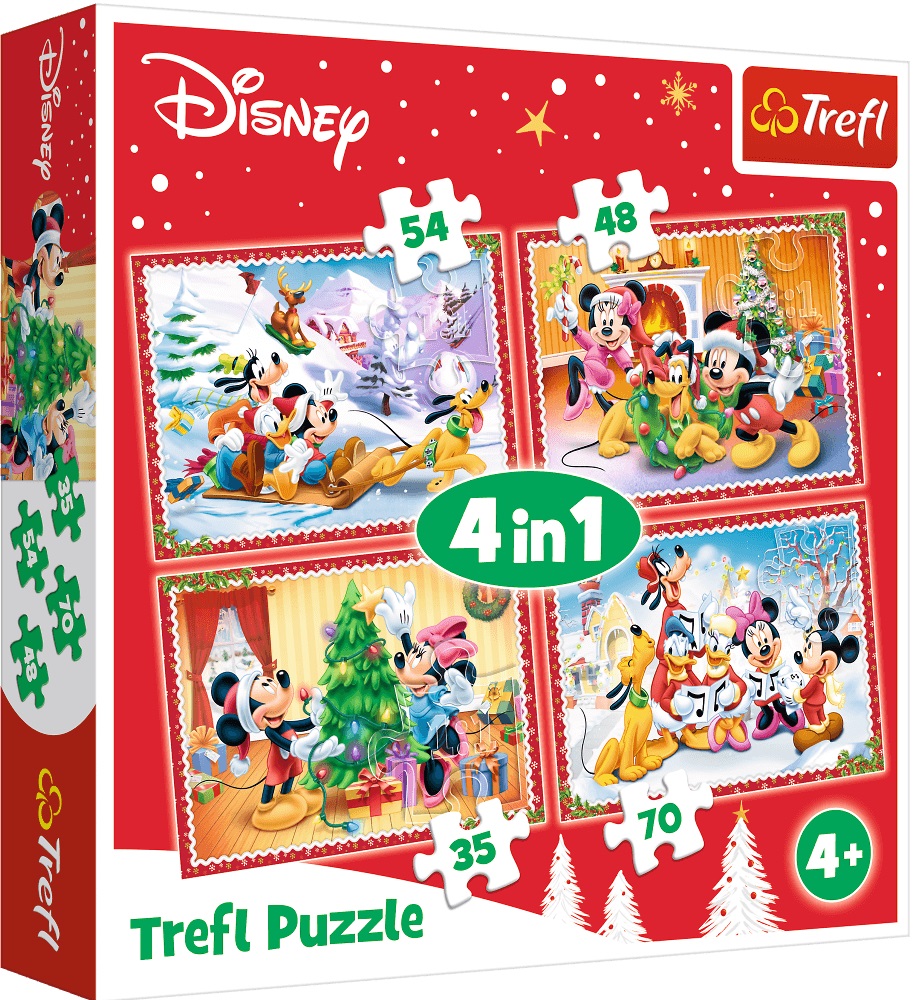 Пъзел Trefl 4 в 1 - Героите на Дисни на Коледа