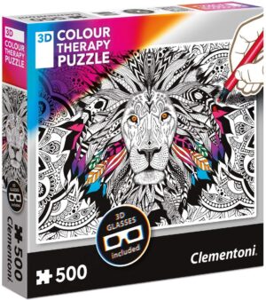 Пъзел за оцветяване Clementoni от 500 части - Лъв, с 3D очила