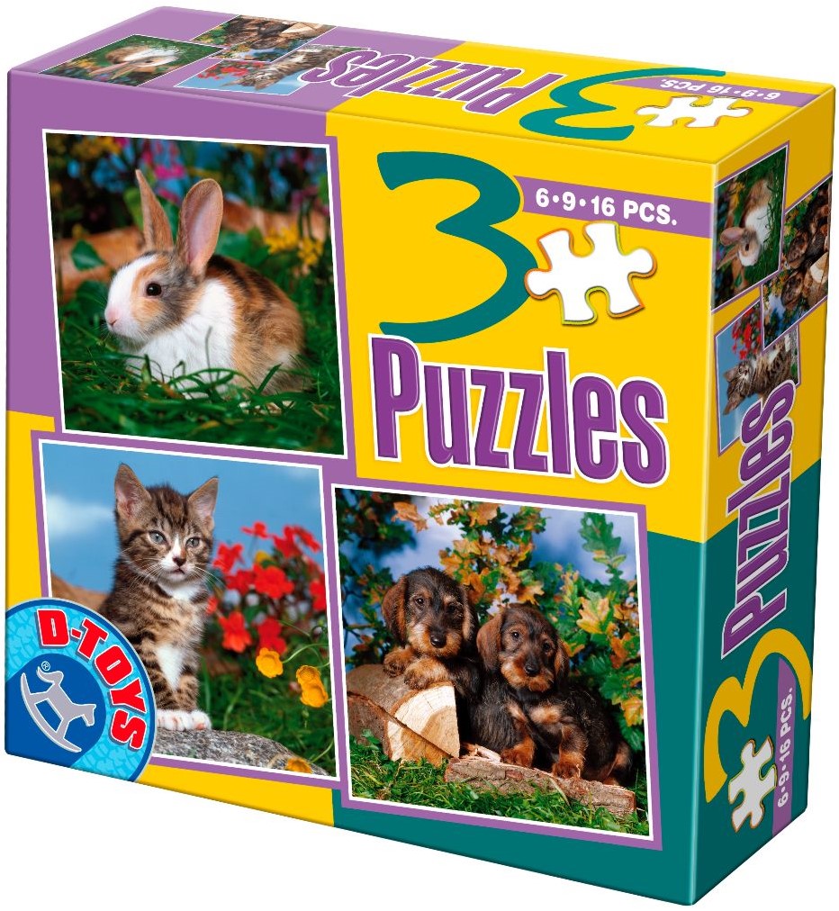Пъзел D-Toys 3 в 1 - Животни