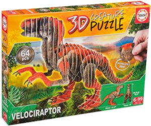 3D пъзел Educa от 64 части - Велоцираптори