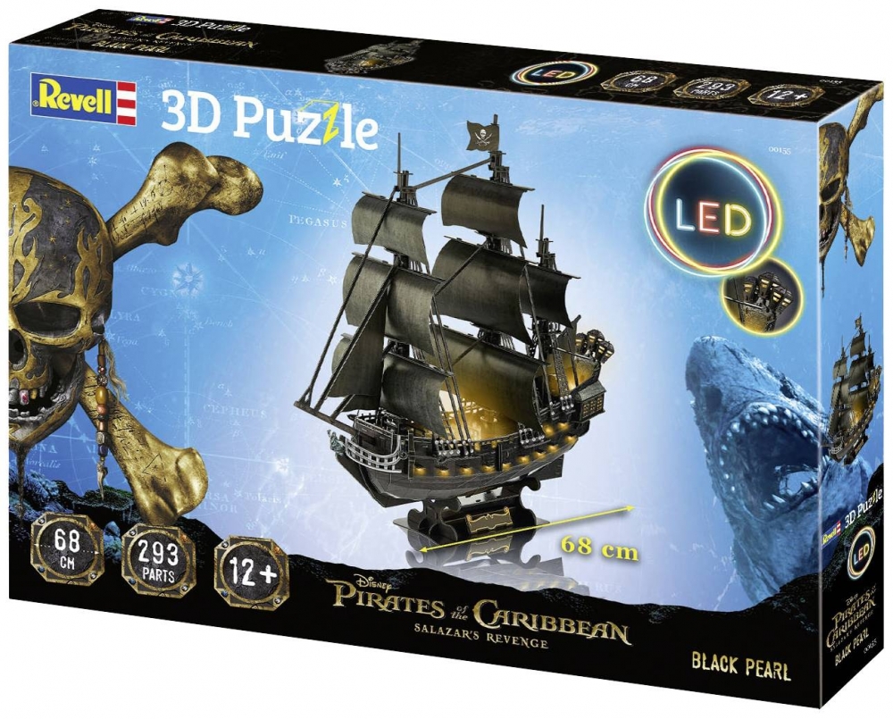 3D Пъзел от 293 части  -  Черна перла с LED осветление