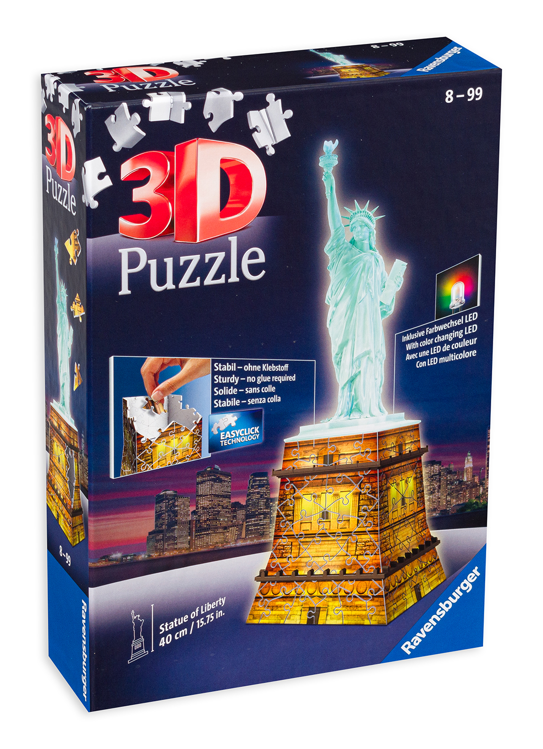 3D пъзел Ravensburger от 120 части - Статуята на Свободата през нощта, светещ